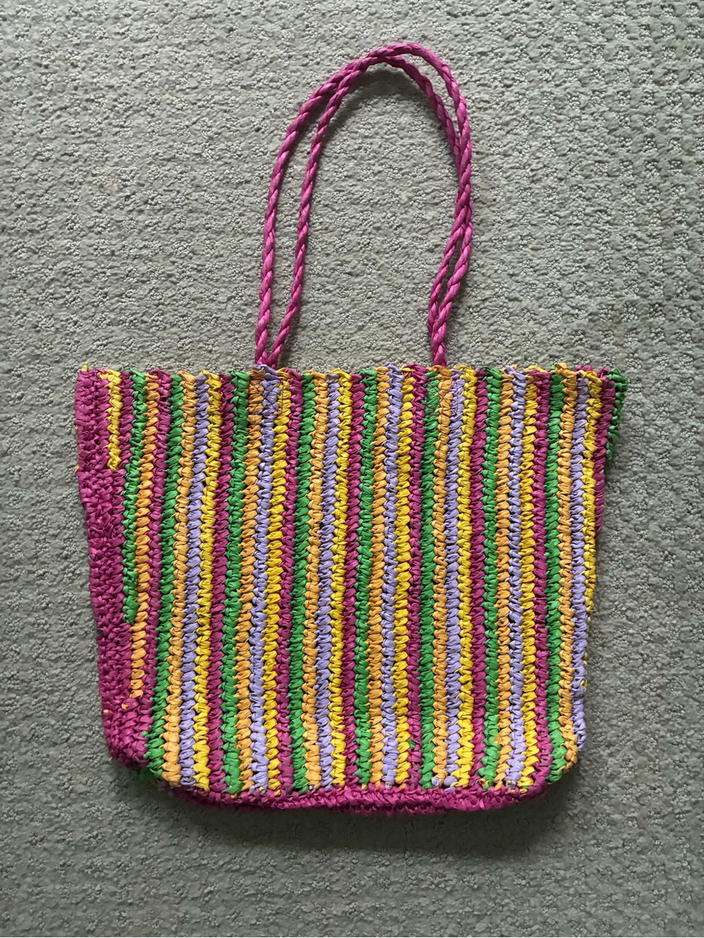 NWOT H&M Striped Woven Straw Tote Bag